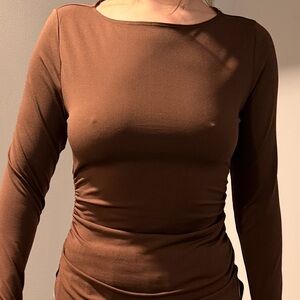 Abercrombie & Fitch Brown Long-Sleeve Ruched Tee